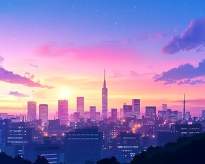 Obraz premium City Sunset Panorama (1)