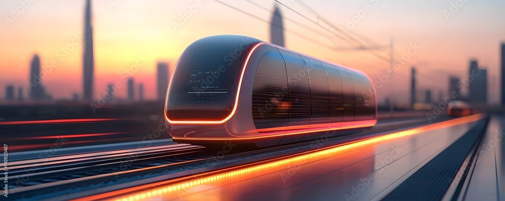 Poster futuristic hyperloop freight transport system with ultra speed logistics and space for text sleek ad