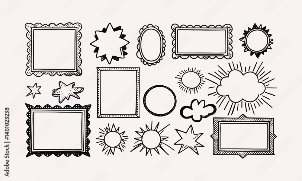 Poster modern vector collection of hand-drawn decorative frames and design elements, easily editable.