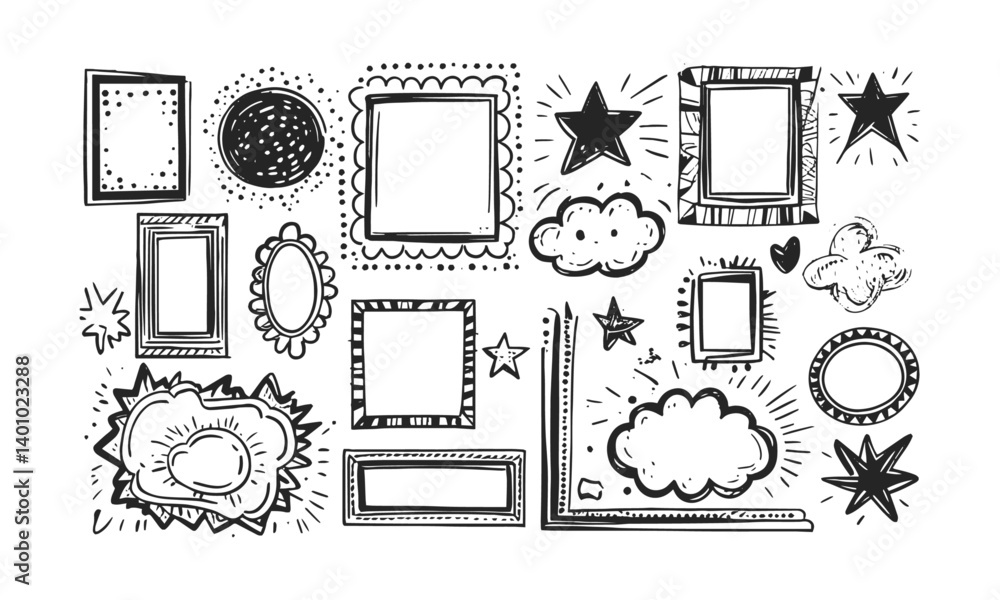 Poster modern vector collection of hand-drawn decorative frames and design elements, easily editable.