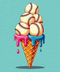 Baseball Ice Cream Cone Clipart  Fun Sports Dessert Illustration.