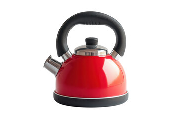 Vibrant red whistling kettle perfect for a cozy morning sleek design with a comfortable black handle against a black