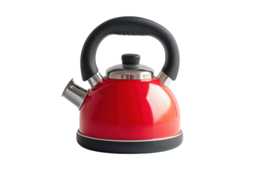 Vibrant red whistling kettle perfect for a cozy morning sleek design with a comfortable black handle against a black