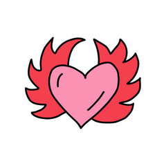 Heart with wings in doodle style. Hand drawn heart with red wings for romantic, love and dating concept. Perfect for Valentines Day, love cards or expressions of affection. Flying heart with wings