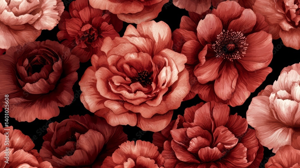 Aufkleber close up of a bunch of red flowers. the flowers are arranged in a way that they look like they are i