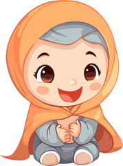 A cheerful cartoon girl in an orange hijab.