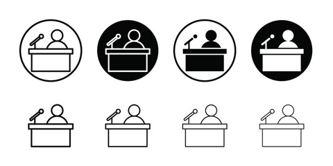 News presenter on TV Show icon Vector flat thin line illustration