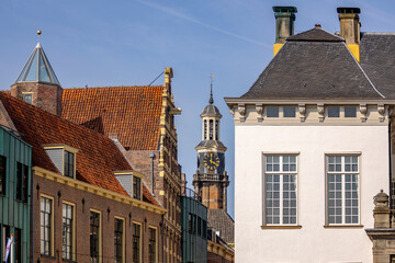 City hall and civic hall with Wijnhuistoren historic tower town Zutphen, The Netherlands, buildings...