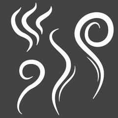 Aroma and smoke line stream. Warm steam, isolated heat symbols. Stink icons, lines vapour cigarette or food, hot drinks smells tidy vector collection