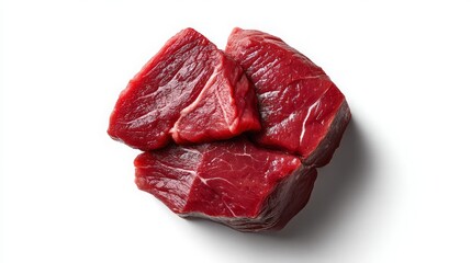 Obraz premium Fresh Red Meat Cuts on White Background for Culinary Use