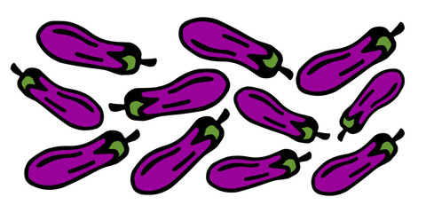 Vector illustration of ripe purple eggplants on a white isolated background