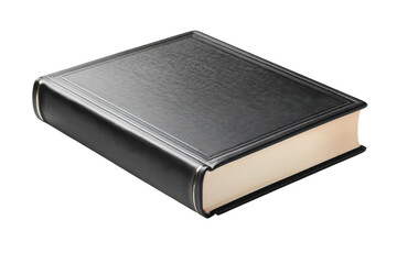 Elegant black leather bound book pristine cream pages isolated on black on transparent background