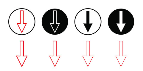 red Down arrow icon Vector flat thin line illustration