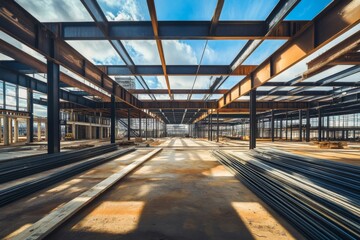 Structure of steel for building under construction