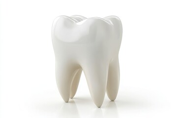 A single white tooth standing upright on a white surface against a plain white background image view