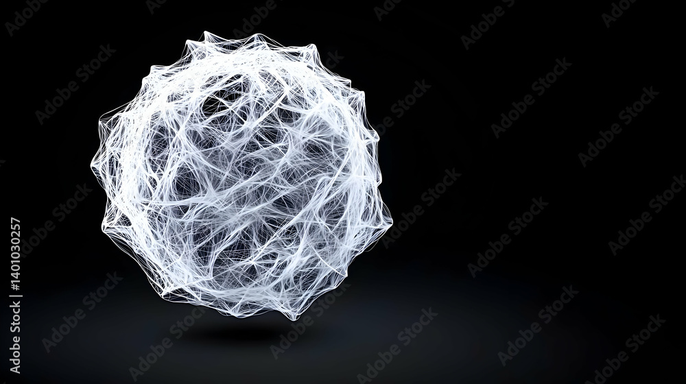 Poster abstract white sphere design with geometric network pattern on black background