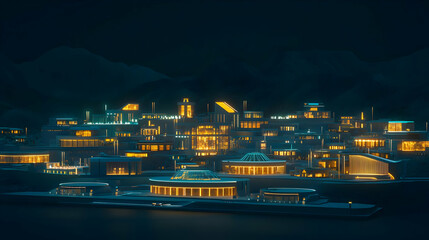 Fototapeta premium Illuminated Pixelated Cityscape at Night