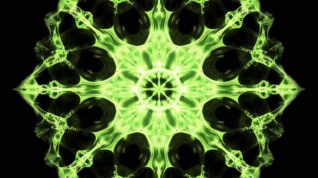 Intricate Green and Yellow Mandala on Black Background
