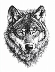 Fototapeta premium Majestic wolf portrait wildlife art digital illustration white background close-up symbol of strength