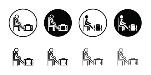 Traveler sitting in the airport lounge icon Vector flat thin line illustration