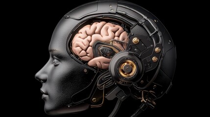 Obraz premium Abstract Robotic Head with Visible Brain 3D Render