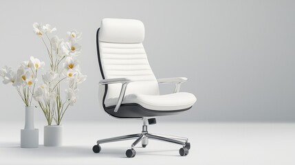 Modern White Office Chair with Flowers