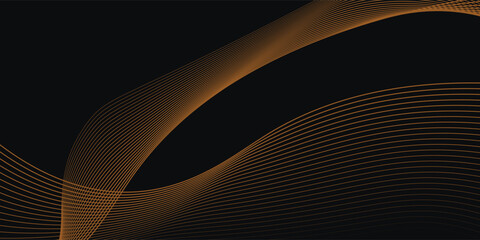 Elegant black and gold ribbons overlaid on a dark background decorated with glitter and bokeh. Modern premium style abstract scene design. Vector illustration. art simple