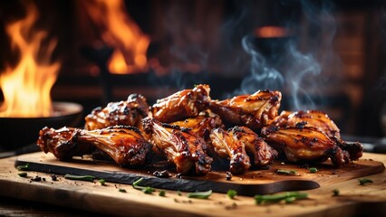 Grilled chicken drumsticks covered in barbecue sauce