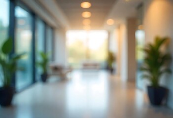 Generative AI Interior blurred hall with plants and bright windows background