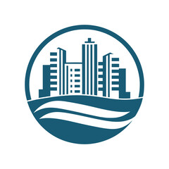 City Skyline with Water Vector Design.