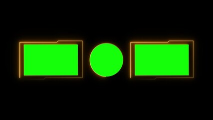 Neon green screen animation within the end screen frame for videos. YouTube channel, subscribe prompt, video preview, branding and editable template