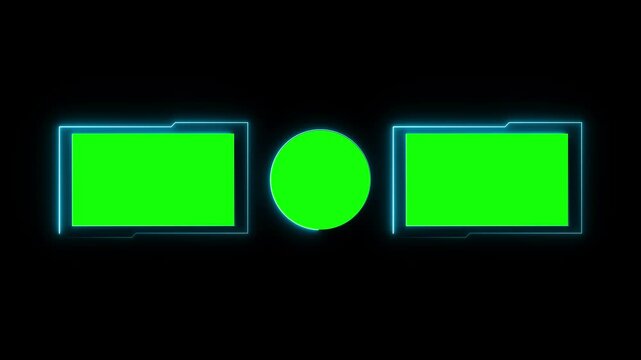Neon green screen animation within the end screen frame for videos. YouTube channel, subscribe prompt, video preview, branding and editable template
