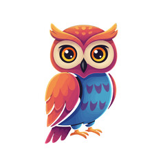 Fototapeta premium Cartoon owl illustration with big eyes and colorful feathers