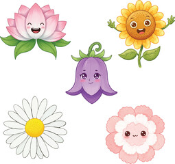 cute floral characters watercolor style bundling pac