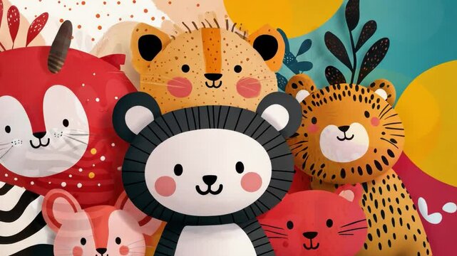 Animal clipart set in soft vector look, smiling faces and round shapes