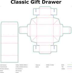 Gift Drawer Template Blueprint For Die Cutting Packaging Design And Box Assembly Instructions On White Background