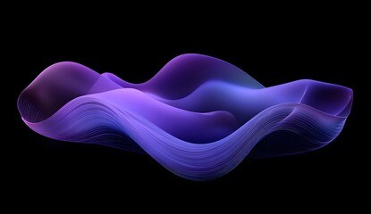 Purple and blue abstract, wavy shapes on a black background, 3D render, a beautiful composition, elegant and flowing.