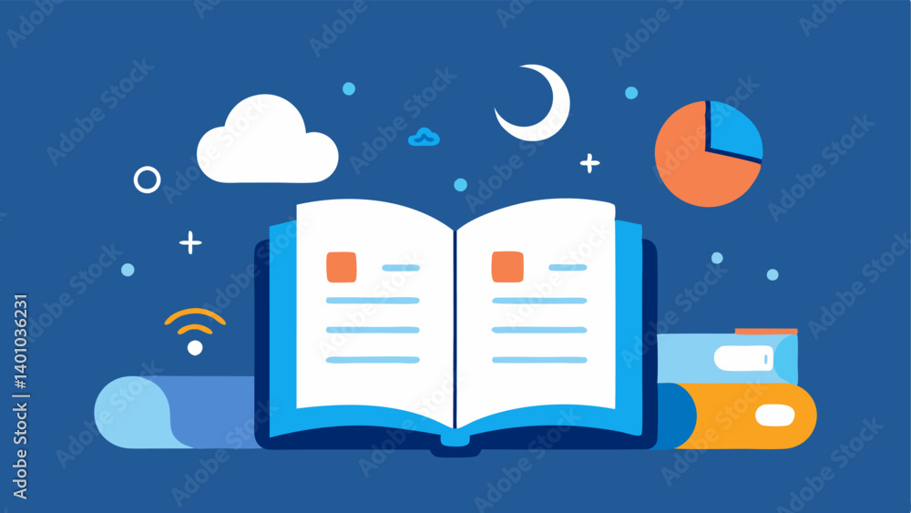 Poster sleep science book an open book filled with illustrations of sleep cycles circadian rhythms and tips