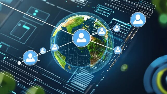 Zero-waste society concept with 3D data representation, circular economy visualization, AI-powered sustainability tracking
