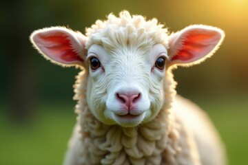 Fototapeta premium Portrait of a single sheep with friendly eyes, calm, peaceful