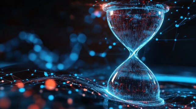 Digital hourglass, time passing, technology,  futuristic