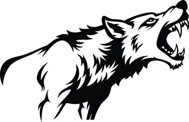 Obraz premium Howling Wolf Silhouette with Sharp Teeth on Transparent Background