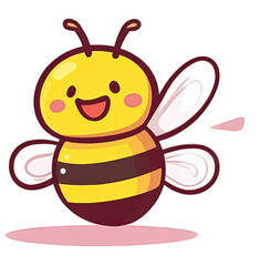 Cheerful cartoon bee flying joyfully in a simple landscape setting