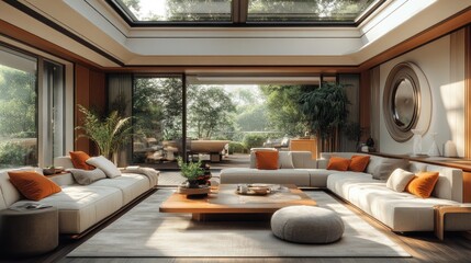 Fototapeta premium Serene Modern Living Room with Garden View