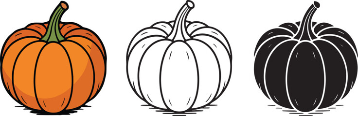 pumpkin illustration, outline, silhouette vector illustration isolated On Transparent Background