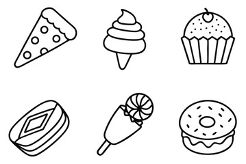 Sweet vector cartoon dessert ice cream icons and pastry set