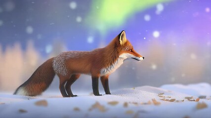 Red Fox in Snowy Landscape with Aurora Borealis - Powered by Adobe