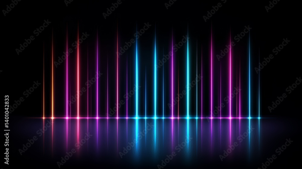 Aufkleber Colorful line of lights that are reflected in the water. The lights are in a row and are in different colors