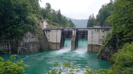 Majestic Dam in Verdant Valley: A Powerful Symphony of Nature and Engineering