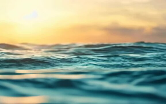 A serene ocean scene with gentle waves under a vibrant sunset, creating a peaceful and calming atmosphere.